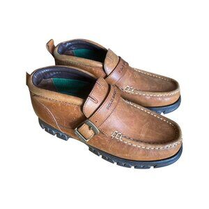 Polo Sport Ralph Lauren Brown Leather Loafers With Buckle Detail & Rubber Sole